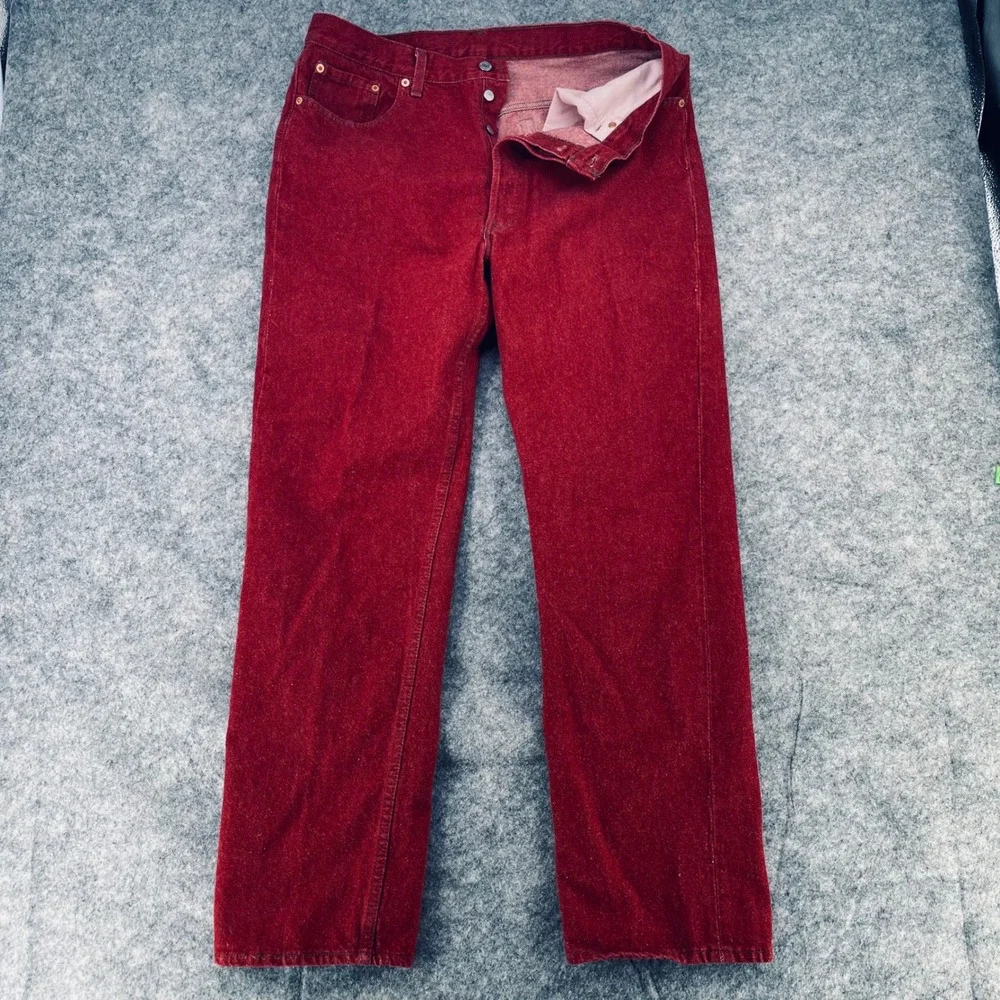 Vintage Levi 501 Jeans Men 38x32 Red Button Fly Baggy Denim Made in USA 1990s